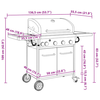 Gasbarbecue Met 5 Branders Gepoedercoat Staal Zwart Grijs Sonoma