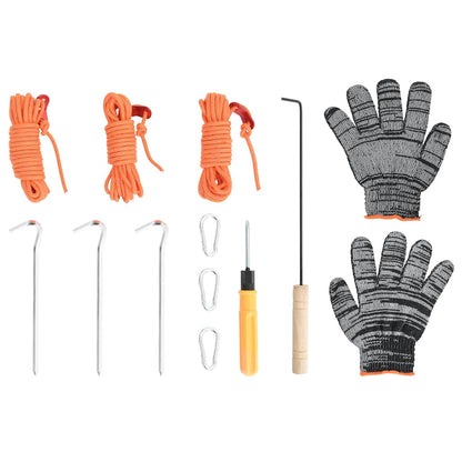 Houtkachel Tent Met Schoorsteen En Inklapbare Poten Staal Zwart Mangohout (Naturel)