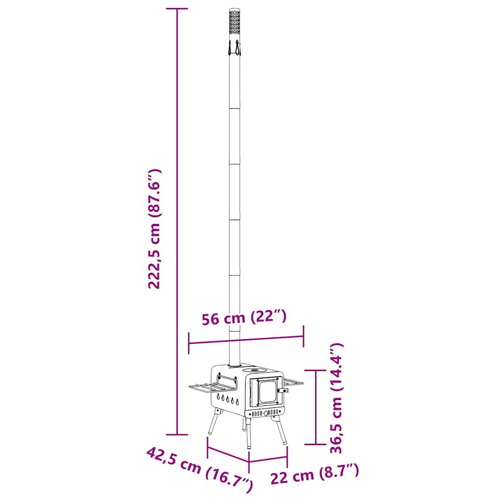 Houtkachel Tent Met Schoorsteen En Inklapbare Poten Staal Zwart Mangohout (Naturel)