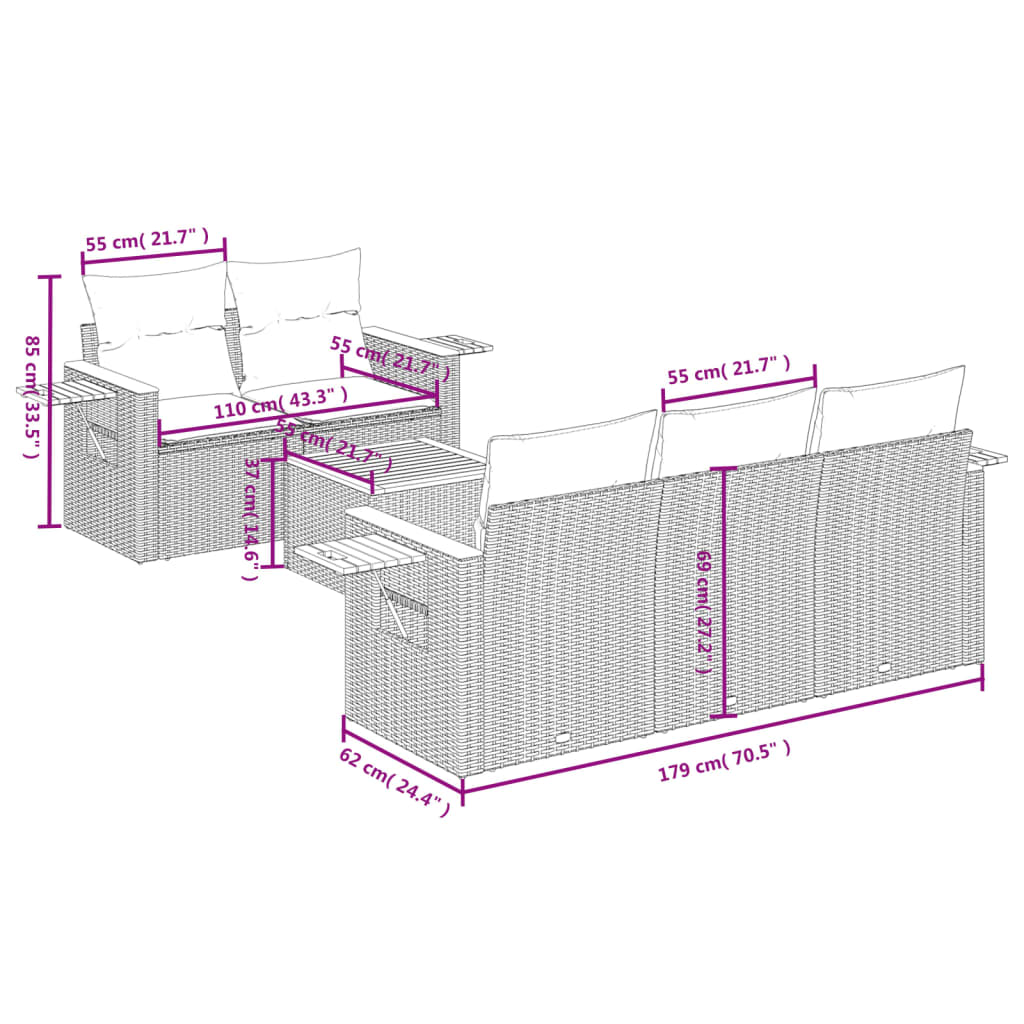 6-Delige Loungeset Met Kussens Poly Rattan
