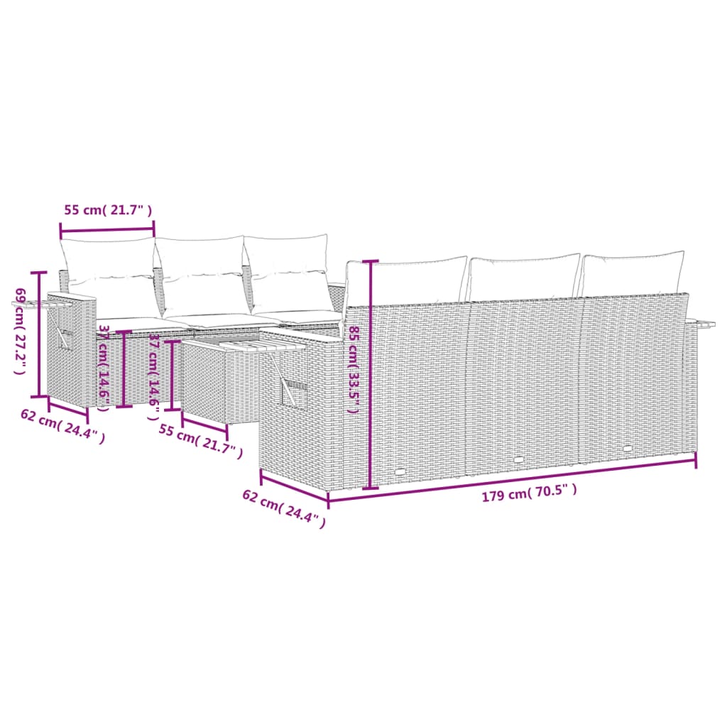 7-Delige Loungeset Met Kussens Poly Rattan