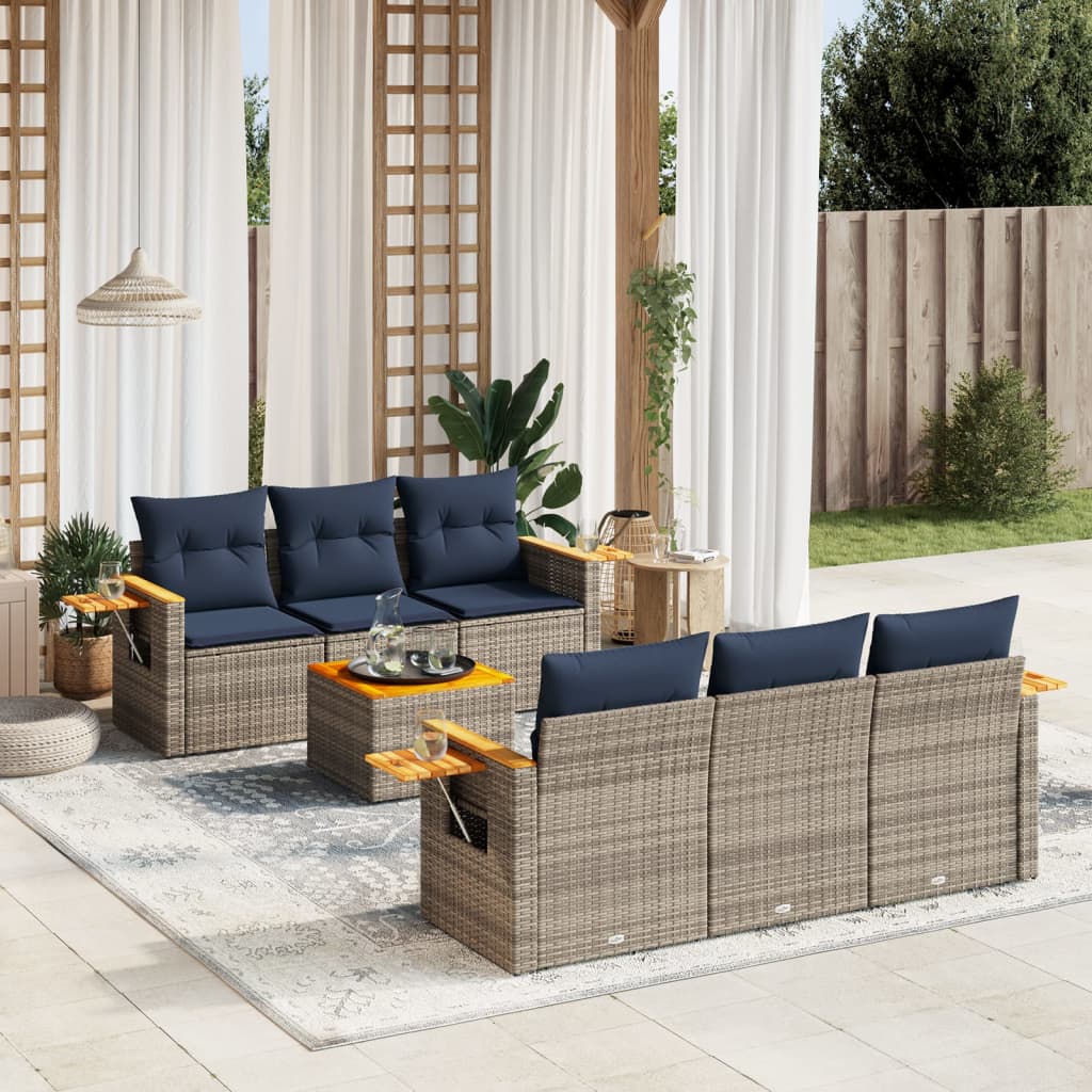 7-Delige Loungeset Met Kussens Poly Rattan