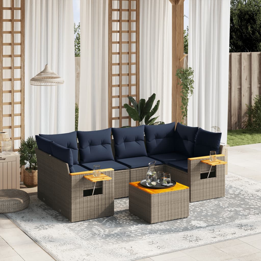 7-Delige Loungeset Met Kussens Poly Rattan