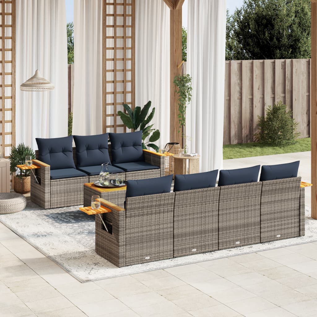 8-Delige Loungeset Met Kussens Poly Rattan