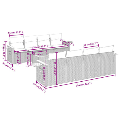9-Delige Loungeset Met Kussens Poly Rattan