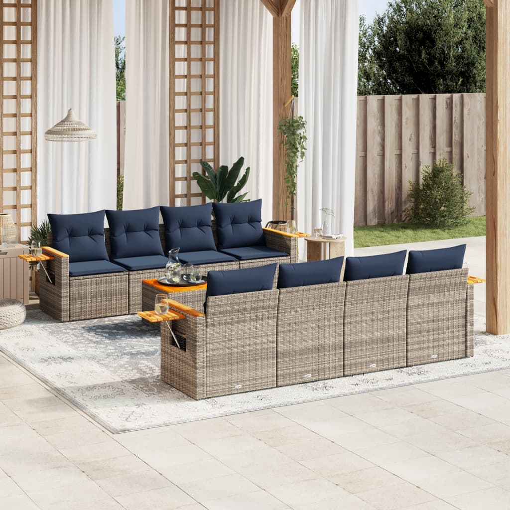 9-Delige Loungeset Met Kussens Poly Rattan