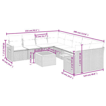9-Delige Loungeset Met Kussens Poly Rattan