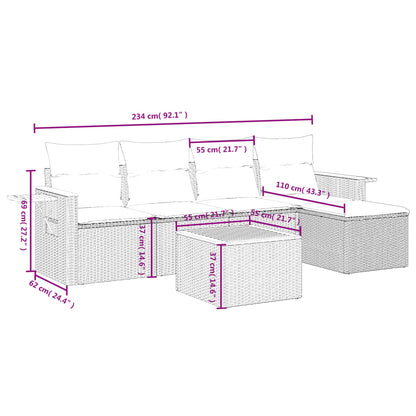6-Delige Loungeset Met Kussens Poly Rattan