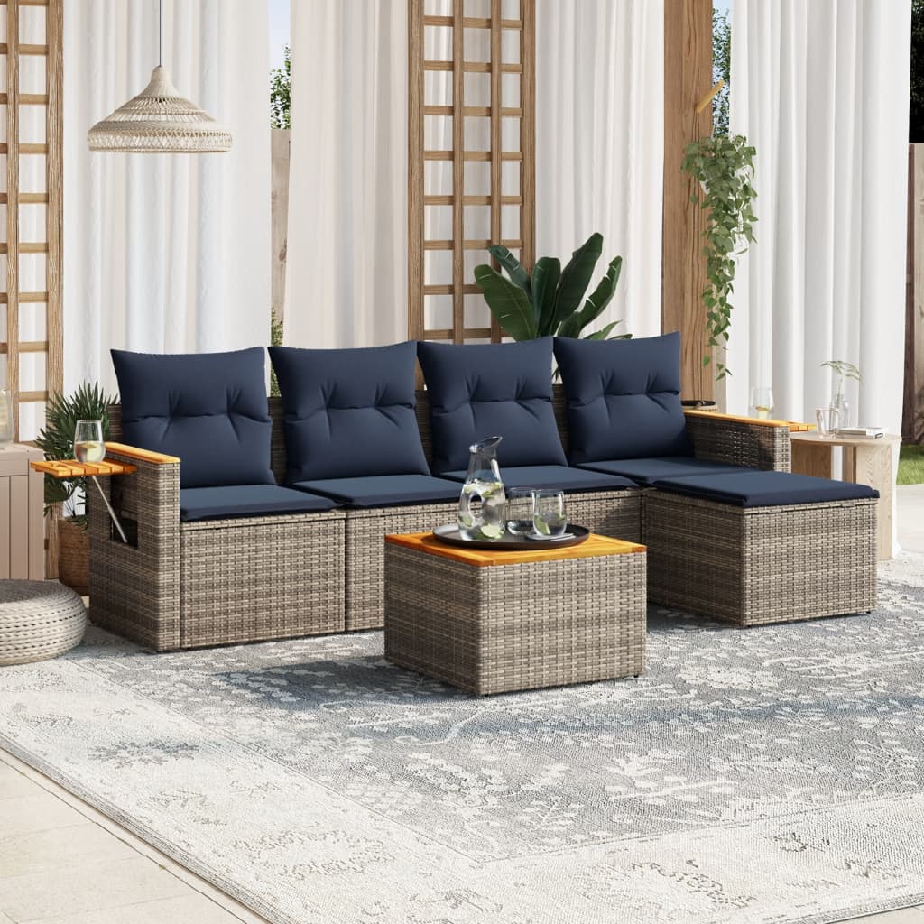 6-Delige Loungeset Met Kussens Poly Rattan