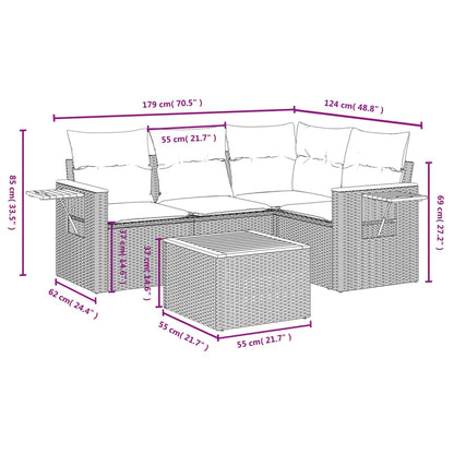 5-Delige Loungeset Met Kussens Poly Rattan
