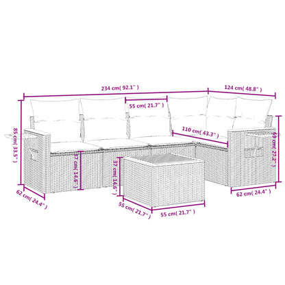 6-Delige Loungeset Met Kussens Poly Rattan