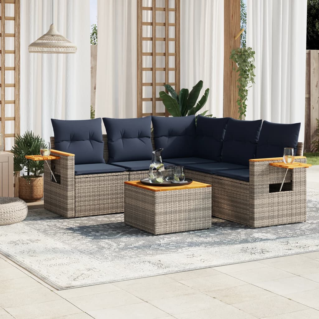6-Delige Loungeset Met Kussens Poly Rattan