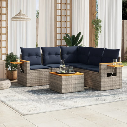 6-Delige Loungeset Met Kussens Poly Rattan