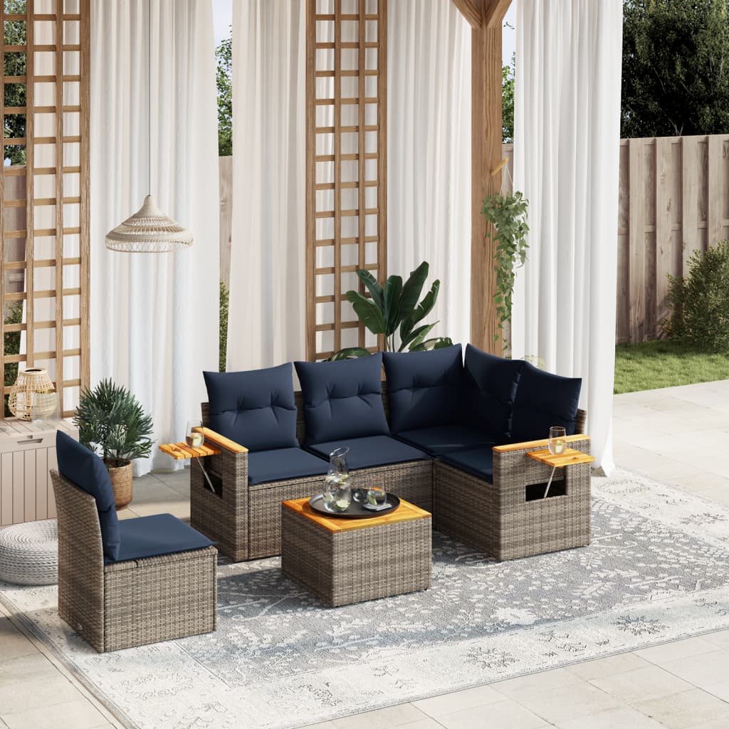 6-Delige Loungeset Met Kussens Poly Rattan