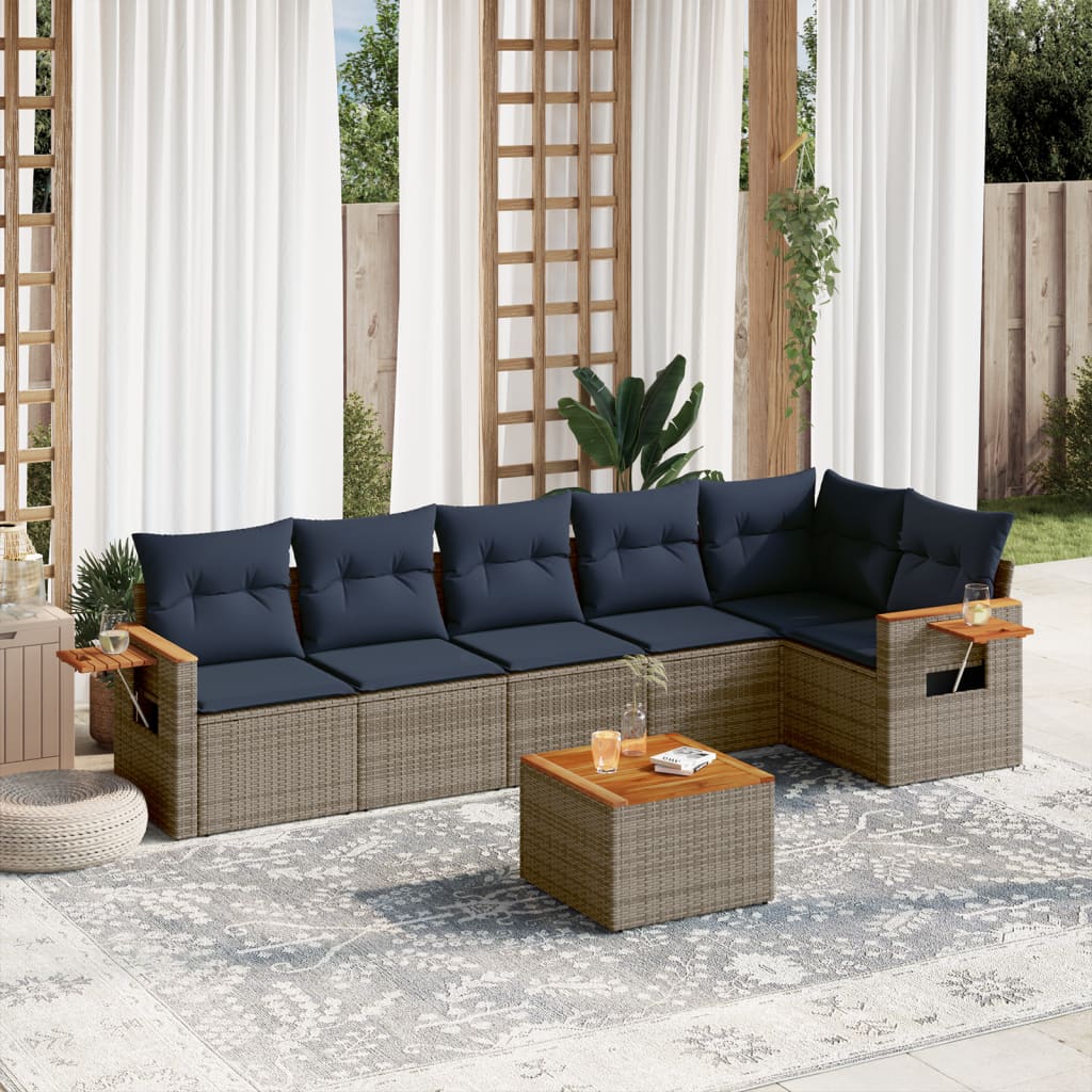 7-Delige Loungeset Met Kussens Poly Rattan