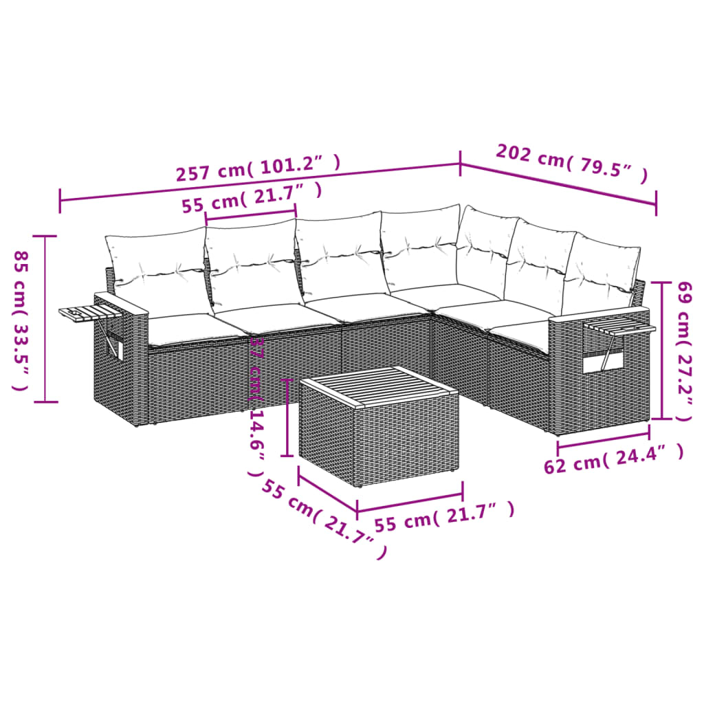 7-Delige Loungeset Met Kussens Poly Rattan