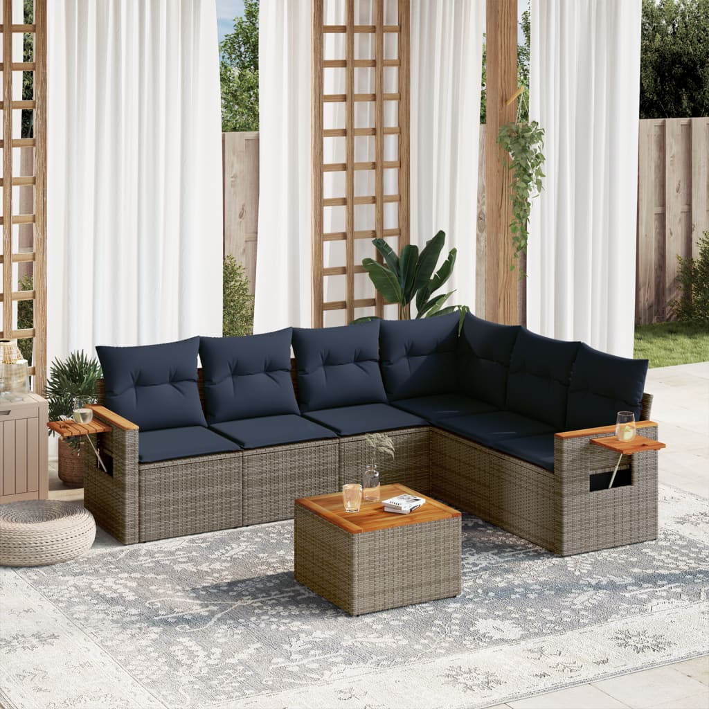 7-Delige Loungeset Met Kussens Poly Rattan