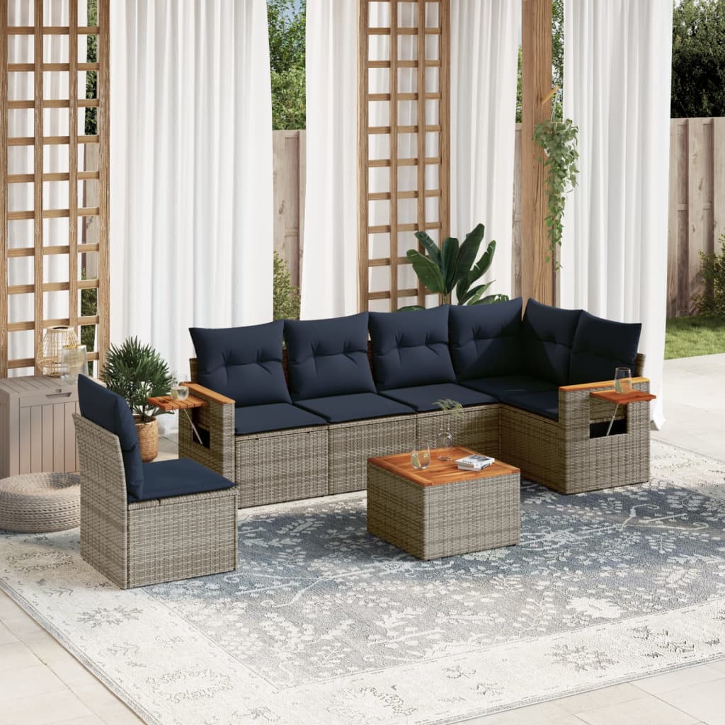 7-Delige Loungeset Met Kussens Poly Rattan