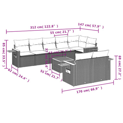 9-Delige Loungeset Met Kussens Poly Rattan