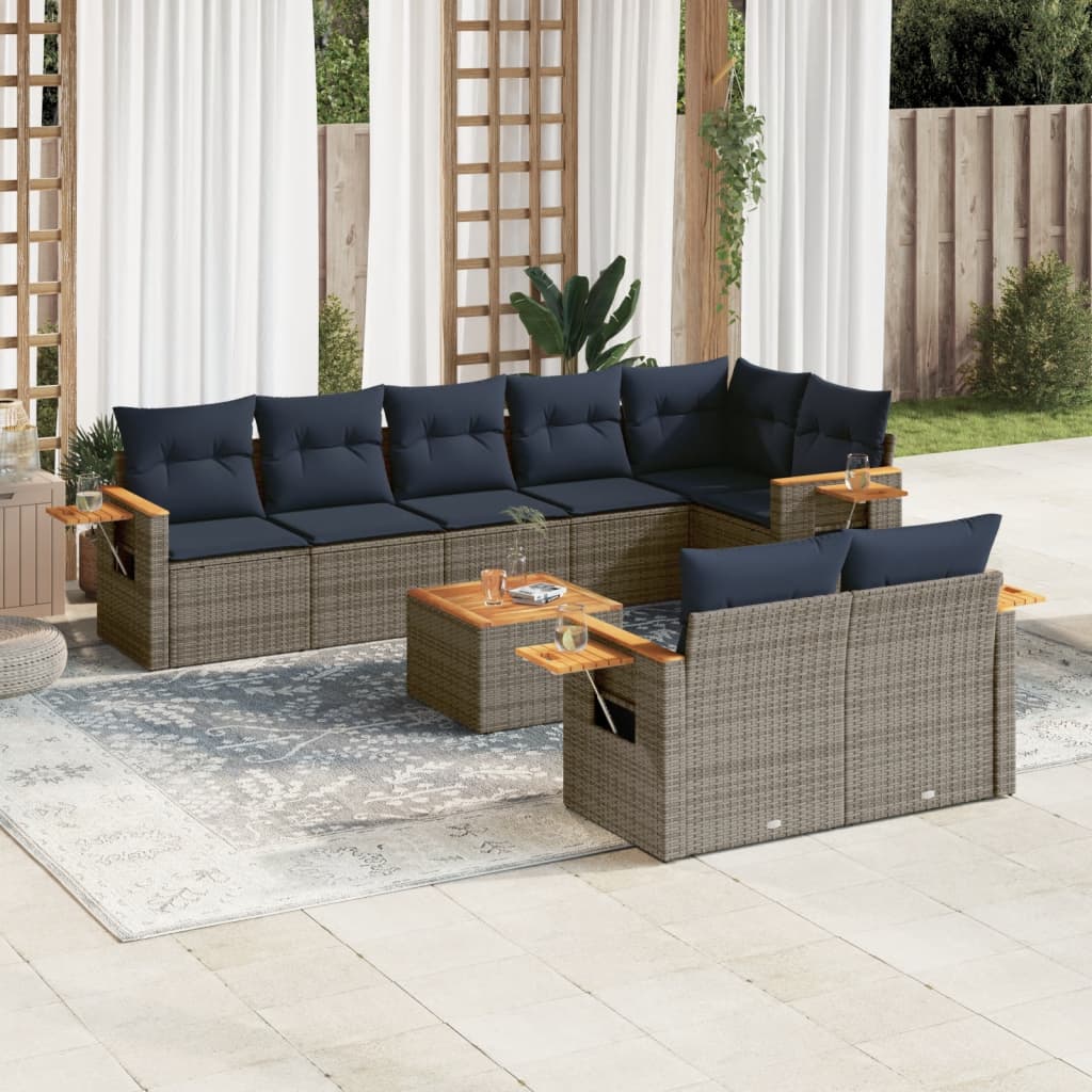 9-Delige Loungeset Met Kussens Poly Rattan