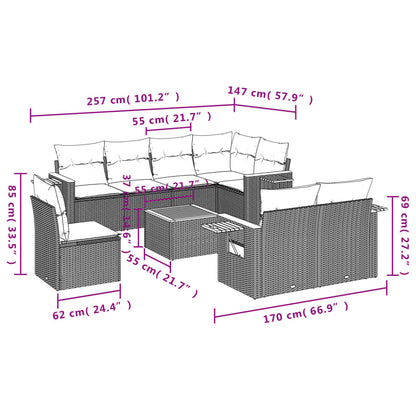 9-Delige Loungeset Met Kussens Poly Rattan