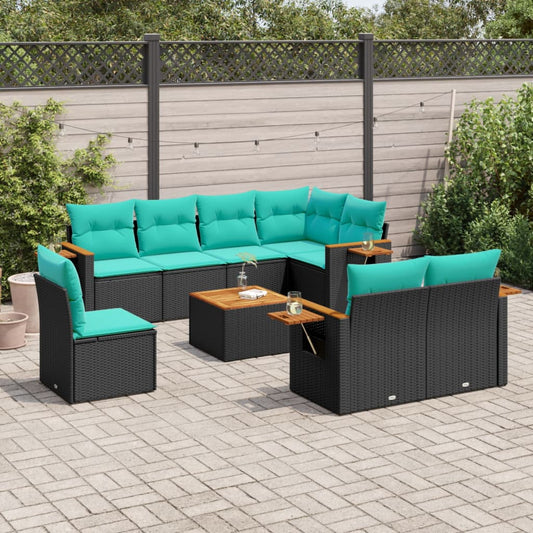 9-Delige Loungeset Met Kussens Poly Rattan