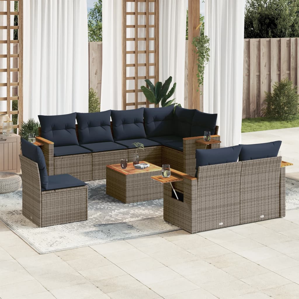 9-Delige Loungeset Met Kussens Poly Rattan