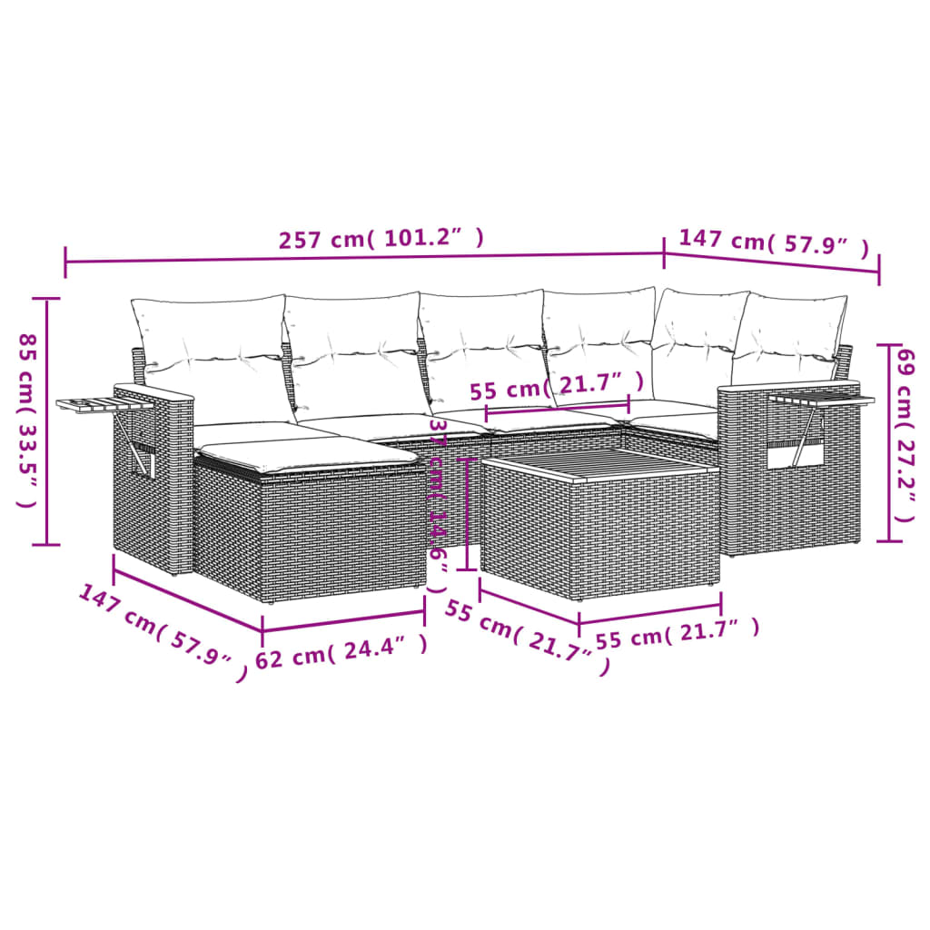 7-Delige Loungeset Met Kussens Poly Rattan