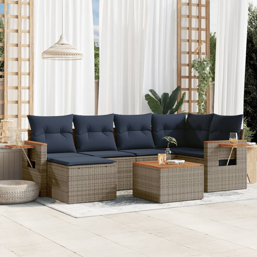 7-Delige Loungeset Met Kussens Poly Rattan