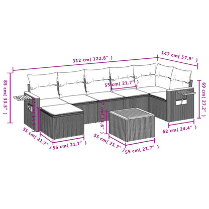 8-Delige Loungeset Met Kussens Poly Rattan