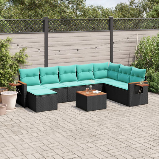 9-Delige Loungeset Met Kussens Poly Rattan