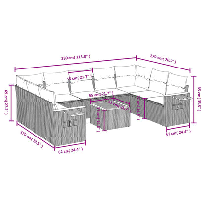 10-Delige Loungeset Met Kussens Poly Rattan