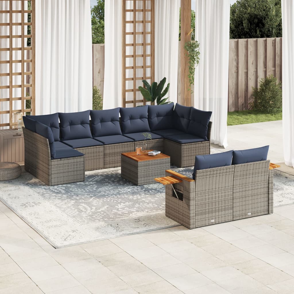 10-Delige Loungeset Met Kussens Poly Rattan