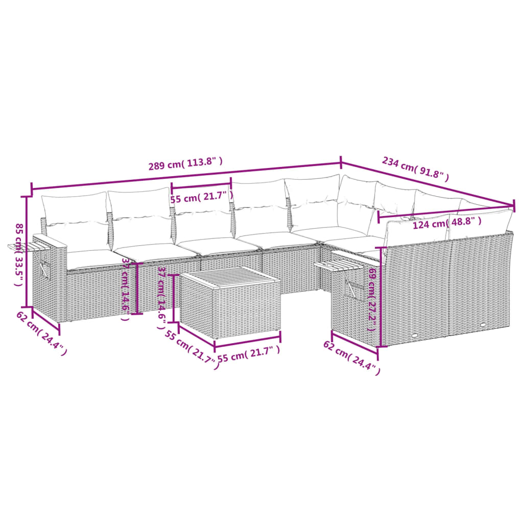 10-Delige Loungeset Met Kussens Poly Rattan