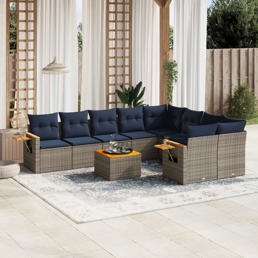 10-Delige Loungeset Met Kussens Poly Rattan