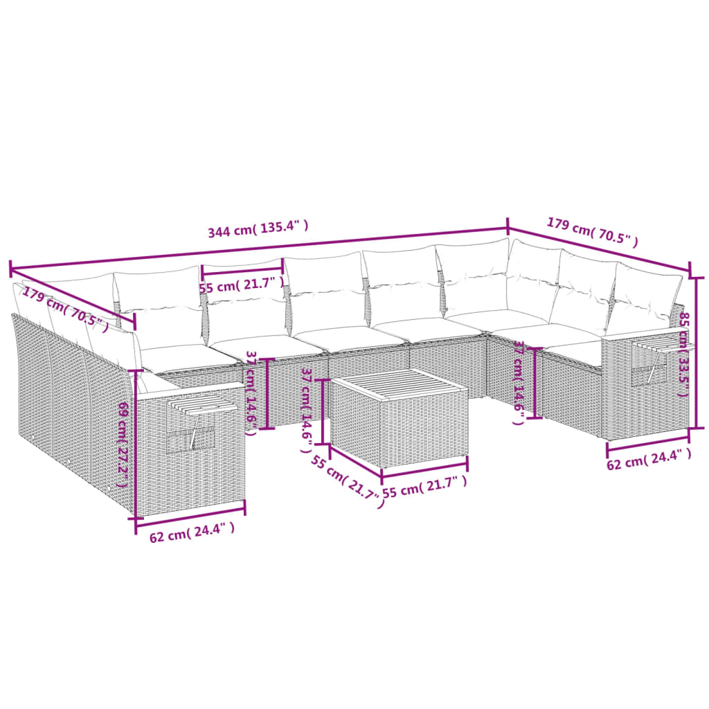 1 Loungeset Met Kussens Poly Rattan