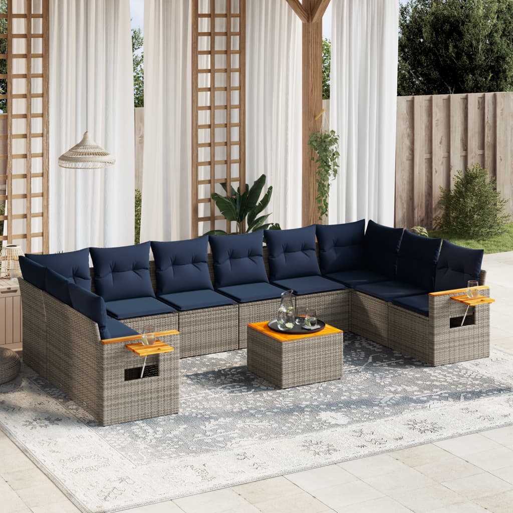 1 Loungeset Met Kussens Poly Rattan