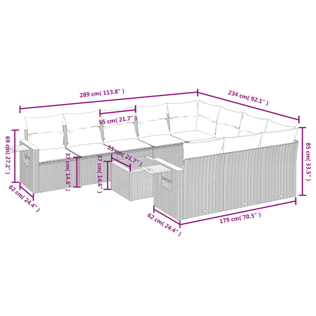 1 Loungeset Met Kussens Poly Rattan
