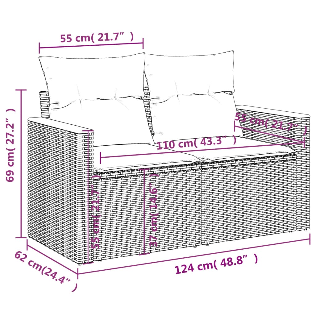 1 Loungeset Met Kussens Poly Rattan