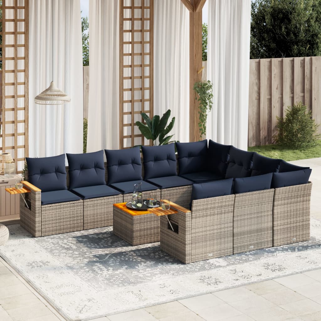 1 Loungeset Met Kussens Poly Rattan