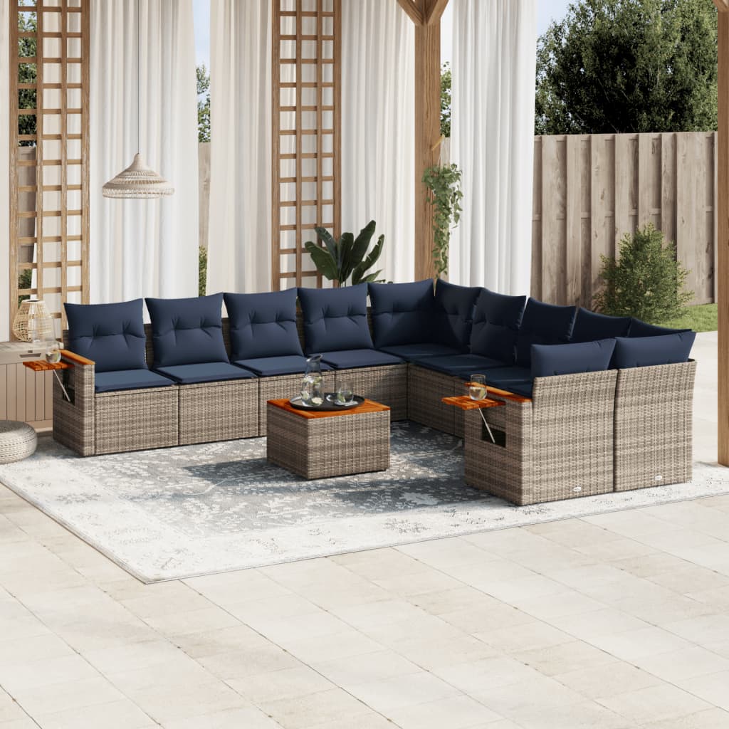 1 Loungeset Met Kussens Poly Rattan