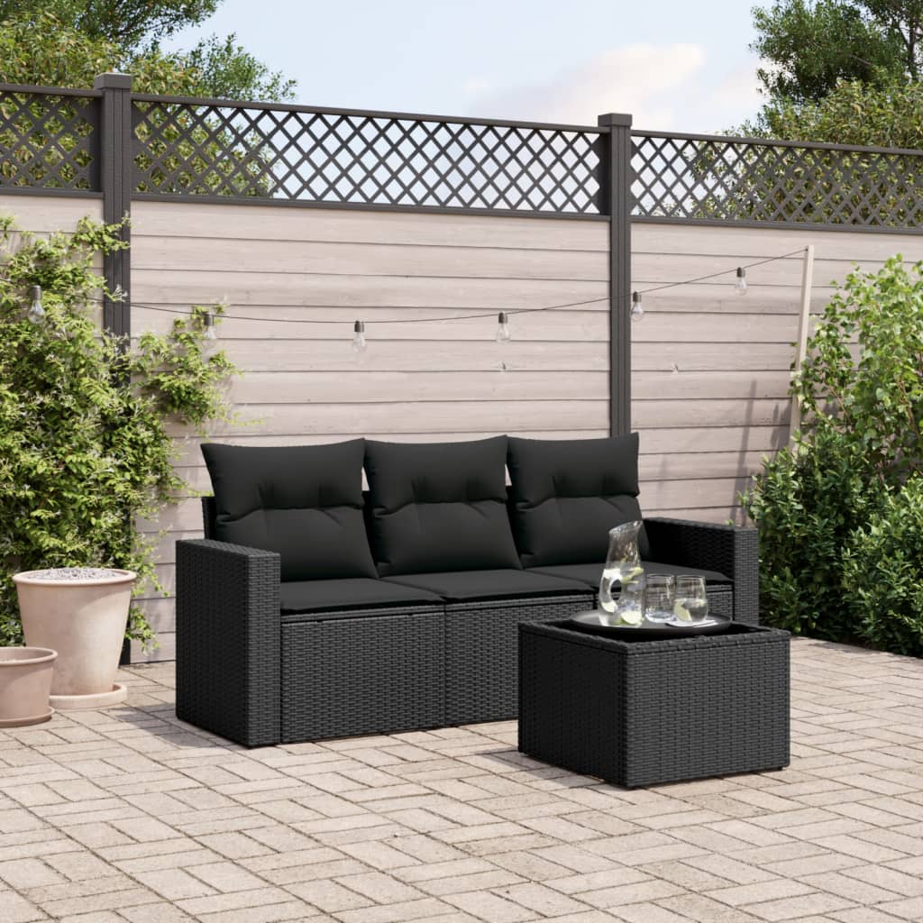 4-Delige Loungeset Met Kussens Poly Rattan