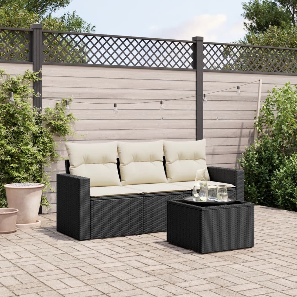 4-Delige Loungeset Met Kussens Poly Rattan