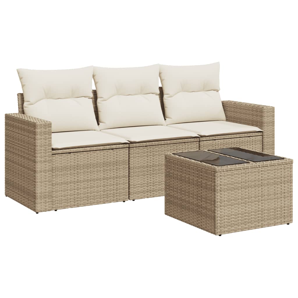 4-Delige Loungeset Met Kussens Poly Rattan