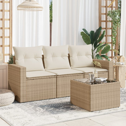 4-Delige Loungeset Met Kussens Poly Rattan