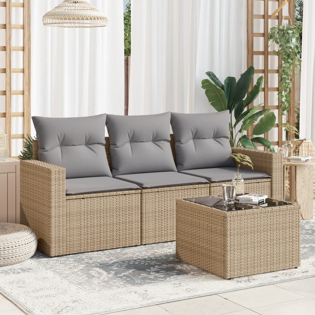 4-Delige Loungeset Met Kussens Poly Rattan