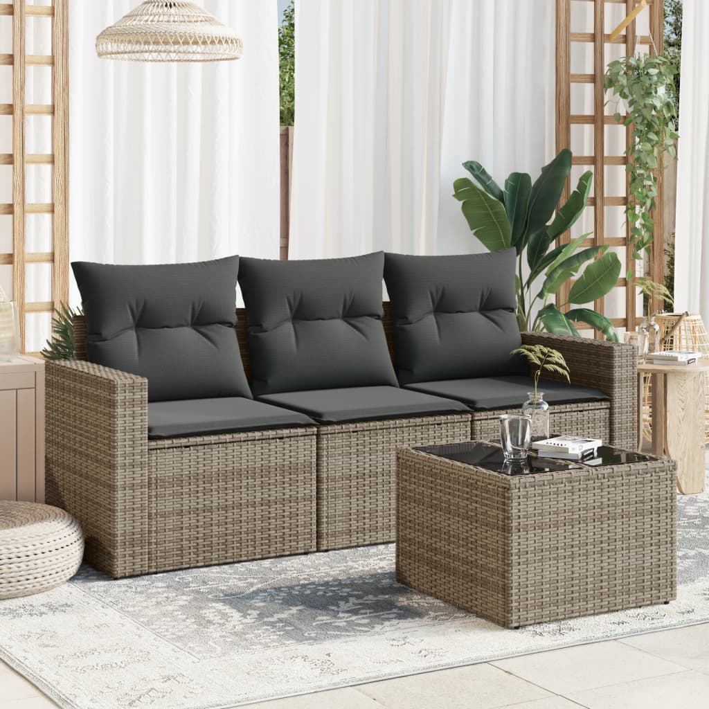 4-Delige Loungeset Met Kussens Poly Rattan