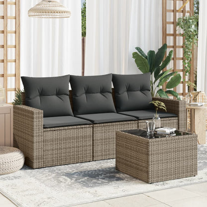 4-Delige Loungeset Met Kussens Poly Rattan