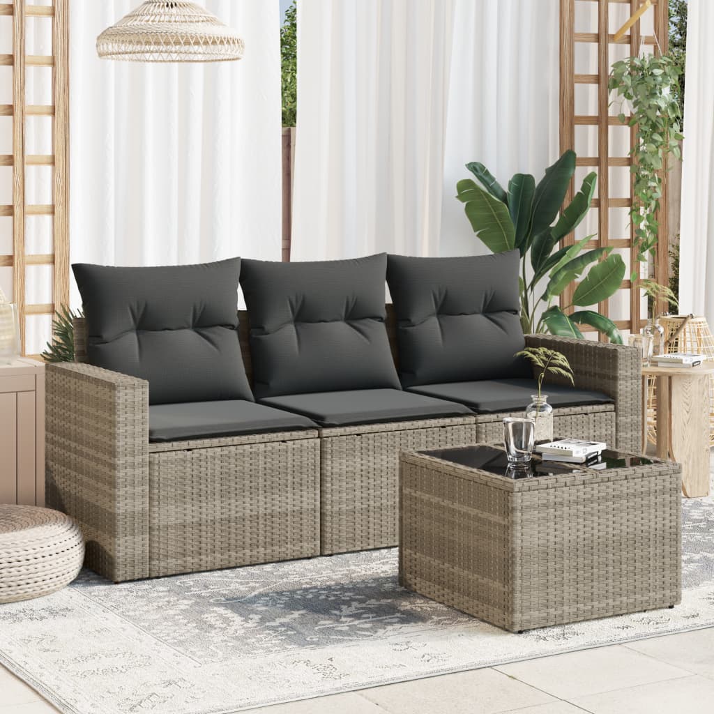 4-Delige Loungeset Met Kussens Poly Rattan