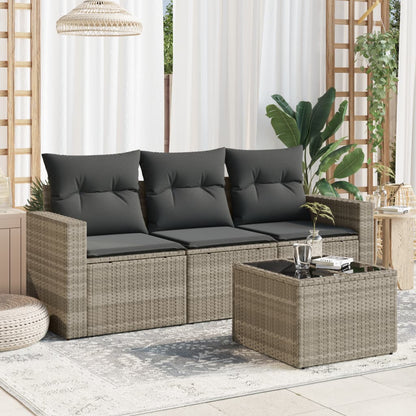 4-Delige Loungeset Met Kussens Poly Rattan